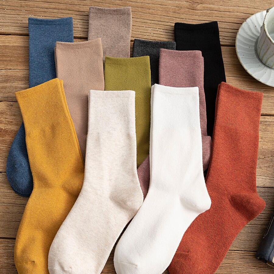 women‘s mid-calf socks korean style ins autumn and winter bunching socks japanese style mid-calf length socks women‘s solid color double needle socks trendy socks