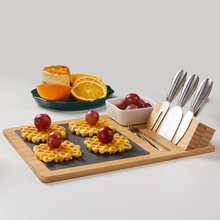 竹制餐板 板岩芝士板刀叉套装 西餐厅牛排西餐餐具 隔热菜板砧板