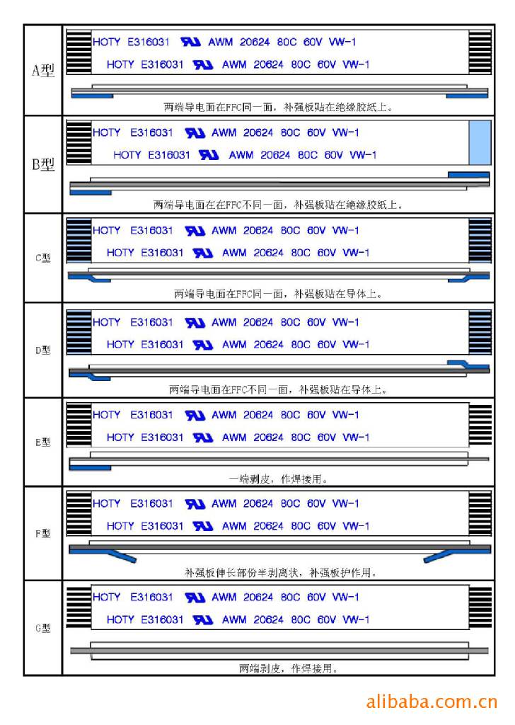 ffc线材_FFC线材,0.5间距,20624印字 80C 60V