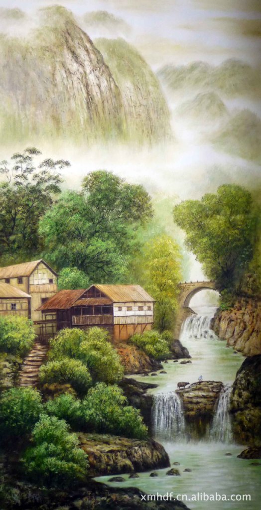 中国风景油画壁画3d手绘油画荧光墙绘画装饰画批发订购