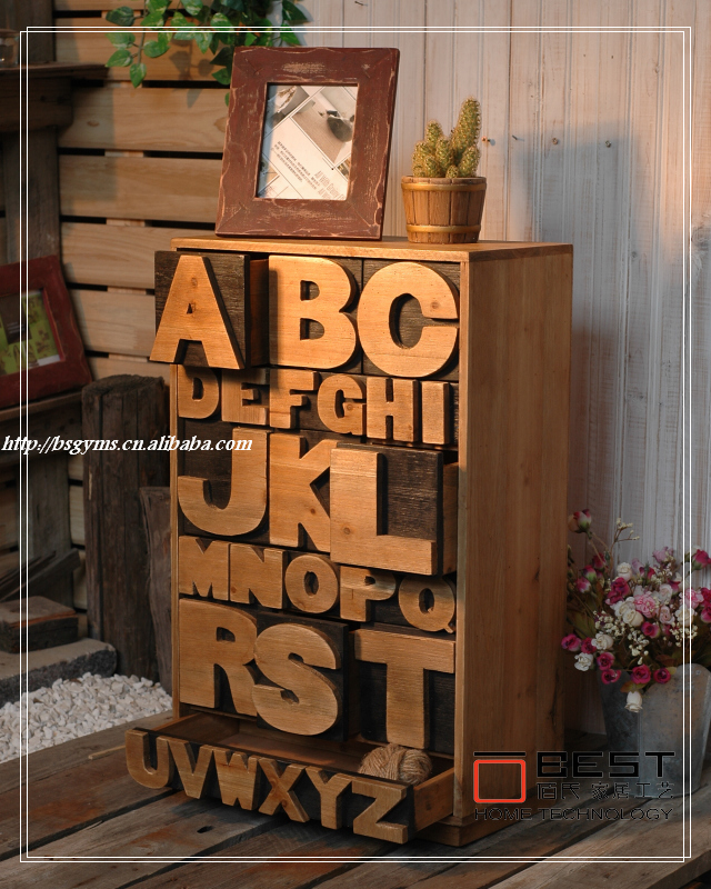 美式家具zakka杂货小号英文字母收纳柜全实木26字母抽式收纳盒