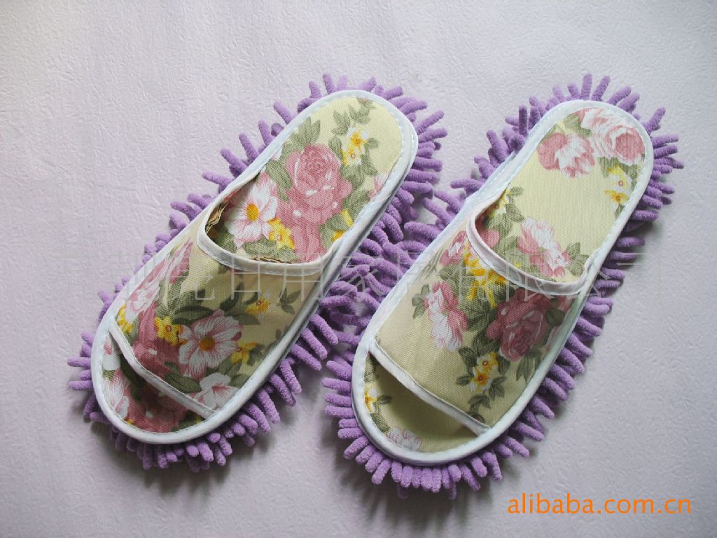 混批 帆布 黑白猪可拆洗雪尼尔懒人拖鞋