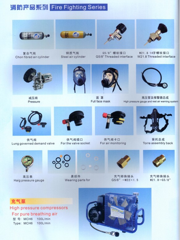 空气呼吸器配件,减压器,充气接头,背板,报警器及压力表总成
