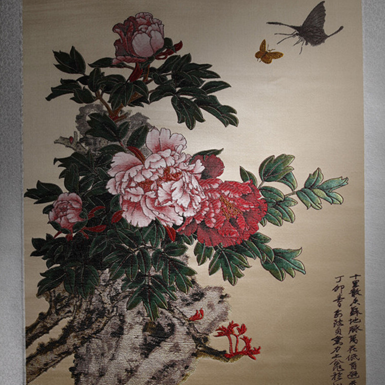 高端织锦画 丝绸画 丝绸国画 文化礼品 真丝织锦牡丹