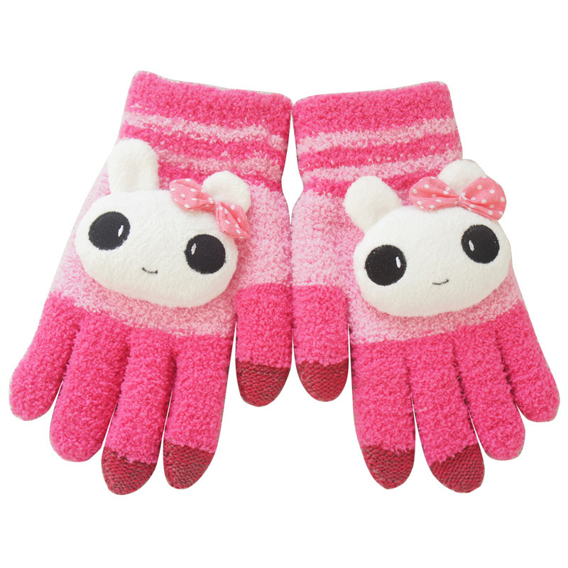 冬季新款韩版卡通触屏保暖手套 针织全指手套批发 触摸屏手套