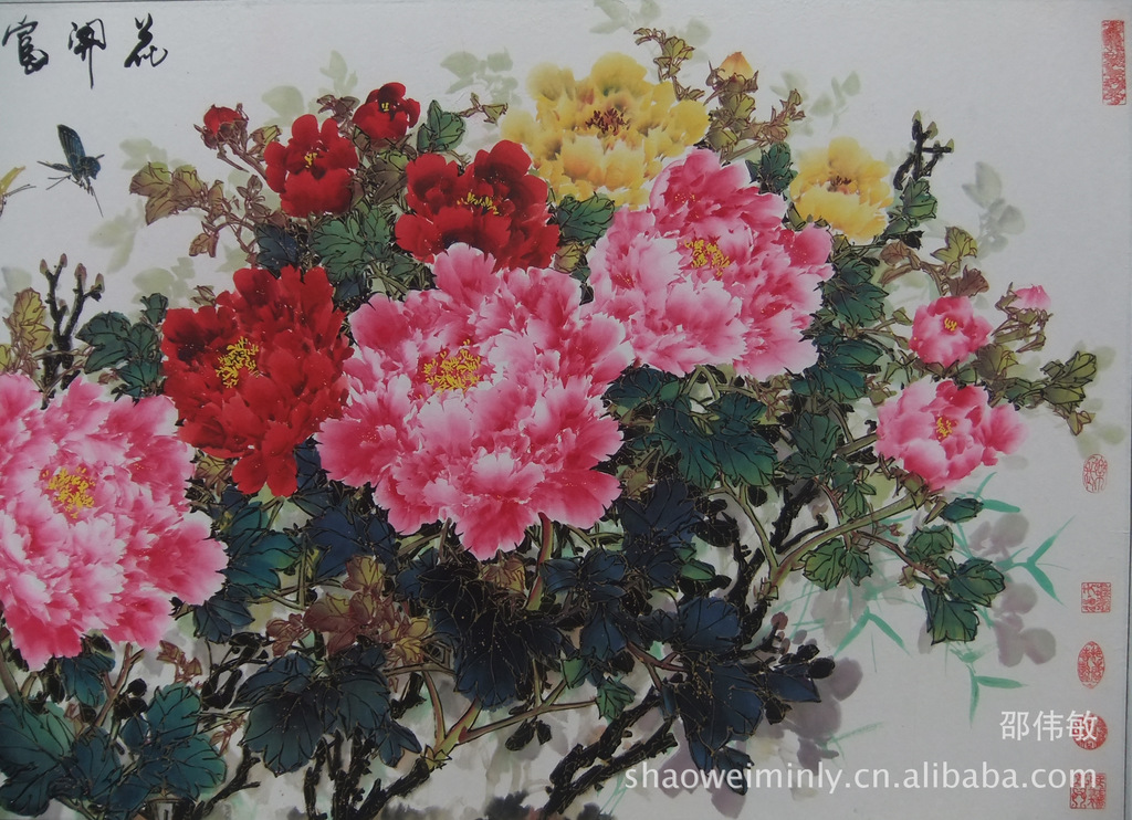 精意门牡丹大师唐玉年字慧丰精意牡丹画重彩