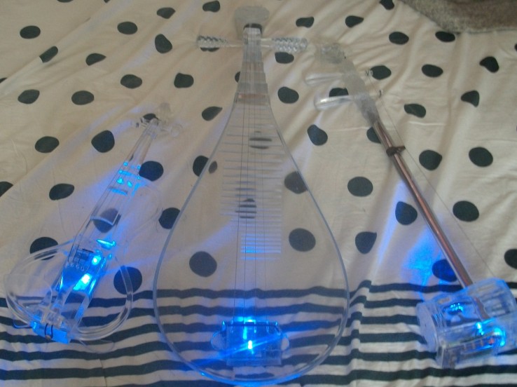 水晶琵琶水晶二胡水晶小提琴三件组合 水滴形水晶 水晶琵琶 水晶