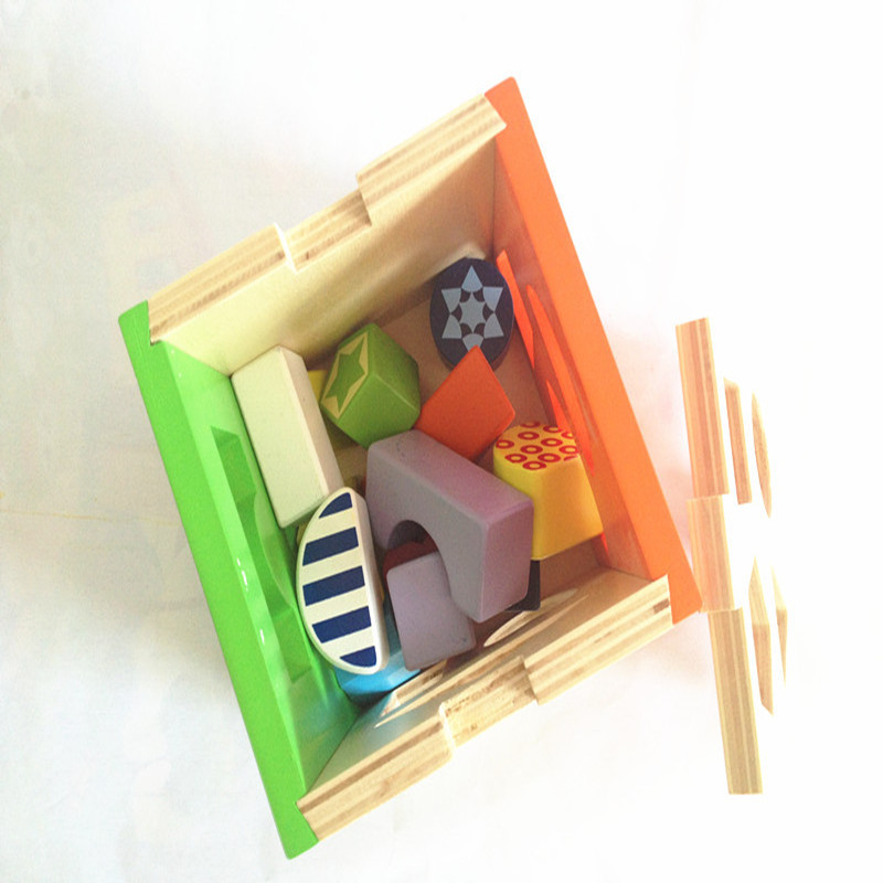 木玩世家益智木制玩具环保缤纷形状认知箱数字几何屋形状盒