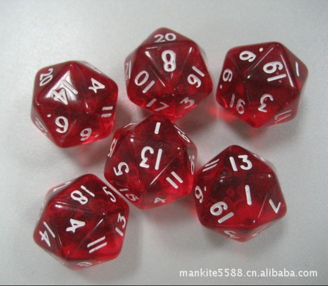 20面骰子水晶骰子 龙与地下城道具d20透明色子桌游大富翁必备品