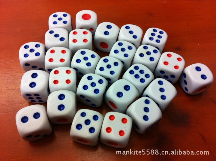 20mm白底红蓝点/20号普通色子/20#常规麻雀骰子酒吧大排档ktv酒店