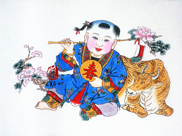 红泥坊杨柳青年画:福寿三多 特色手工艺品