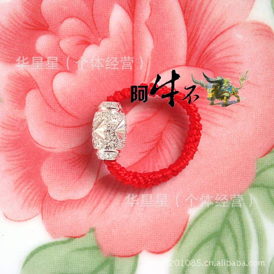 转运戒指弹性指环镀金仿黄金转运珠红绳戒指 地摊义乌小饰品批发