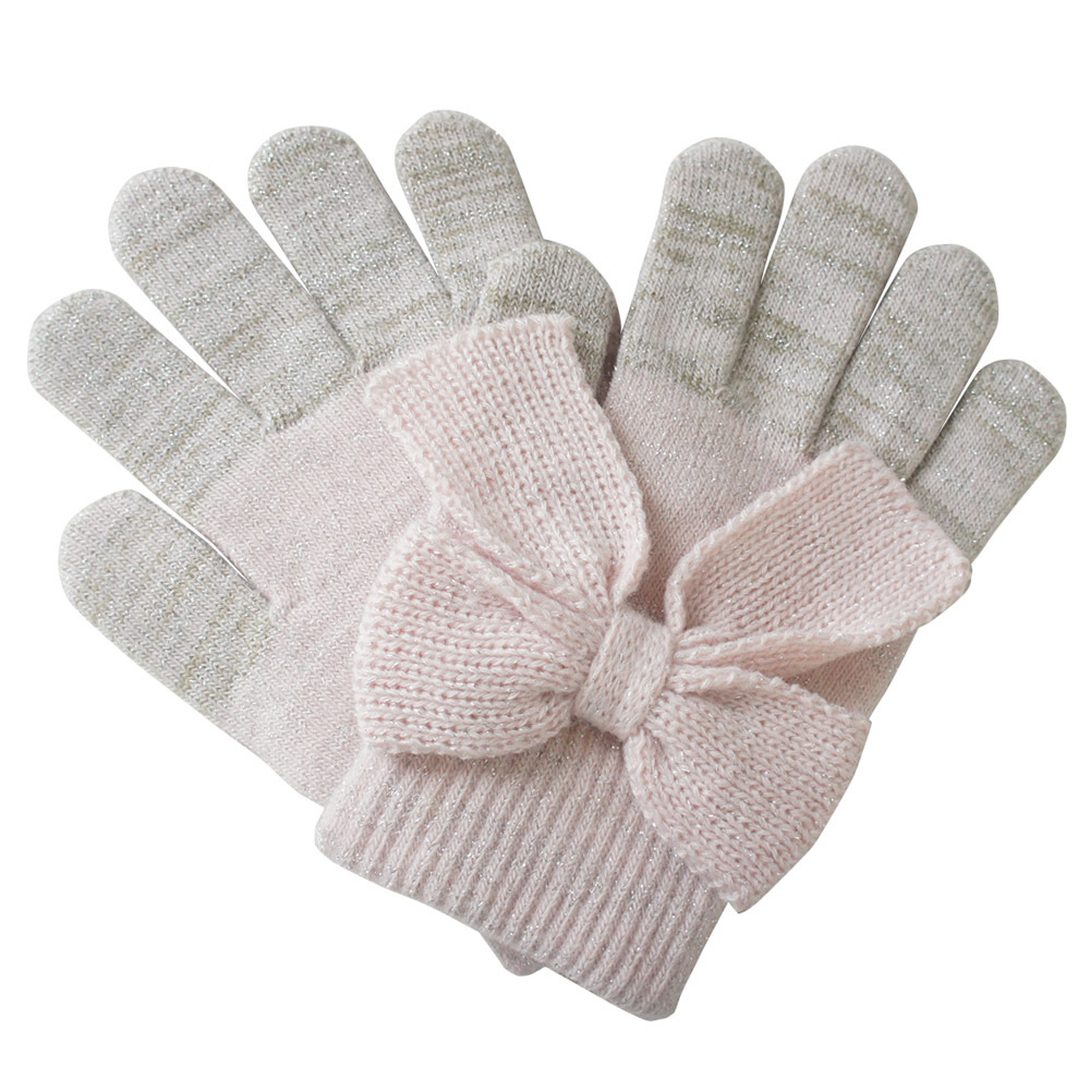 蝴蝶结银丝 厂家直销 手套批发 冬季女款触屏手套保暖5指触屏手套