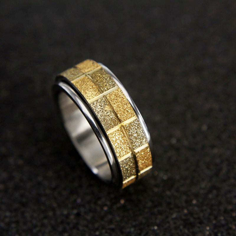 欧美范亮灰金色喷砂可转动戒指指环男女情侣