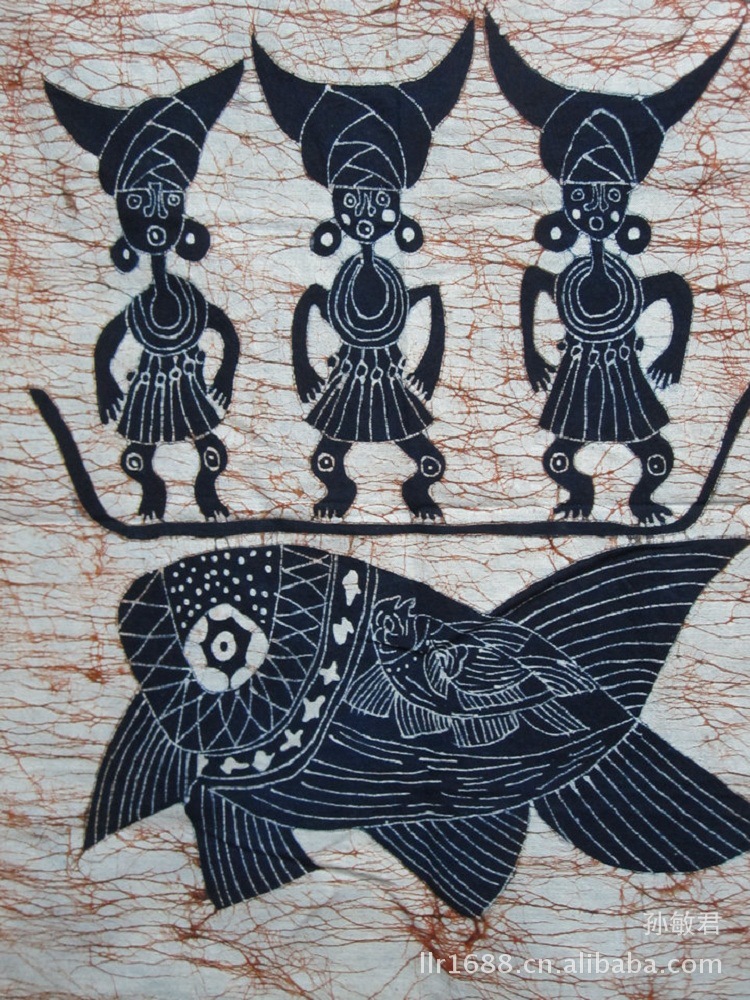 手绘手染蜡染布画壁挂 月下美人 传统 酒店宾馆居家