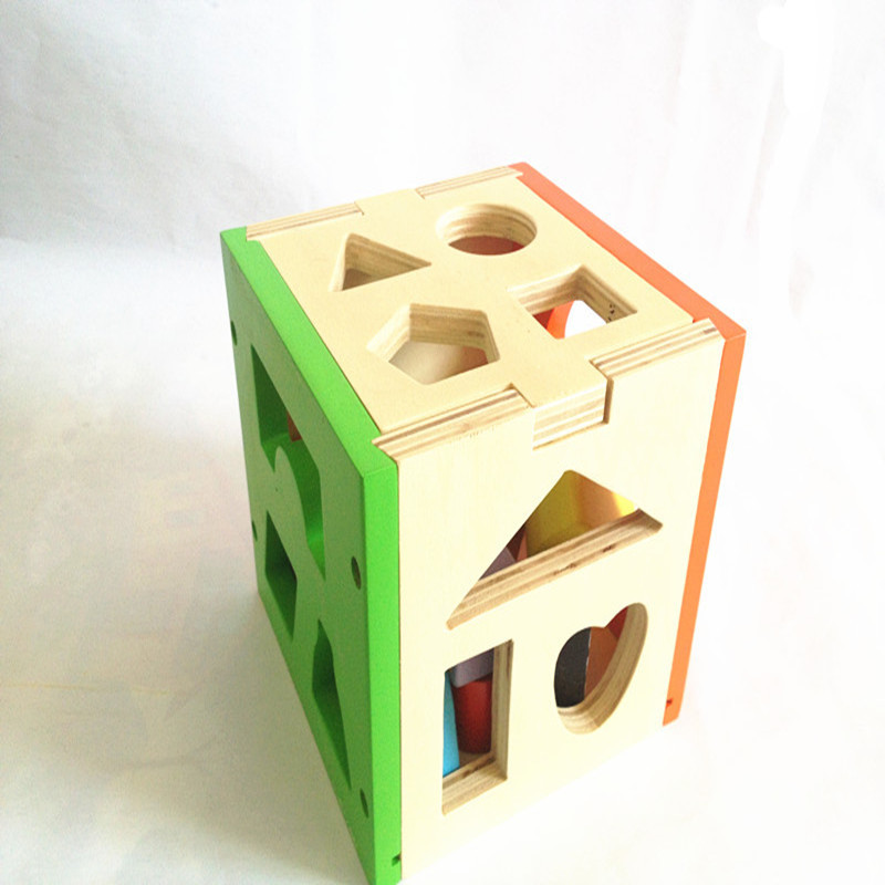 木玩世家益智木制玩具环保缤纷形状认知箱数字几何屋形状盒