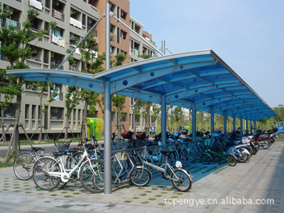 专业生产安装钢结构自行车棚 南昌别墅小区半圆式阳光板透明顶棚
