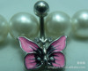 Puncture mark\Umbilical nail\Double color wire drawing butterfly Navel ring Pink Q00445