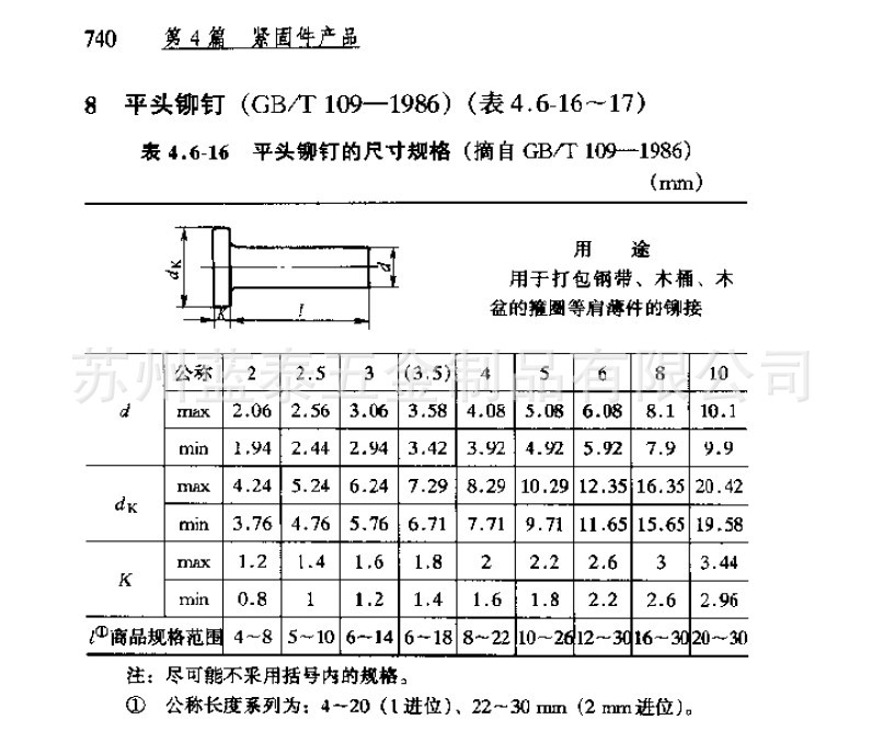 gb/t109 平头铆钉 平头实心半空心(铜,铁,铝,不锈钢)铆钉