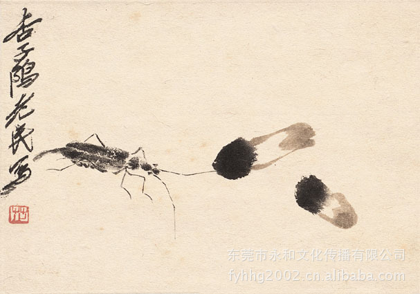 【高仿复制中国历代书画珍宝】齐白石 草虫十开-天牛图