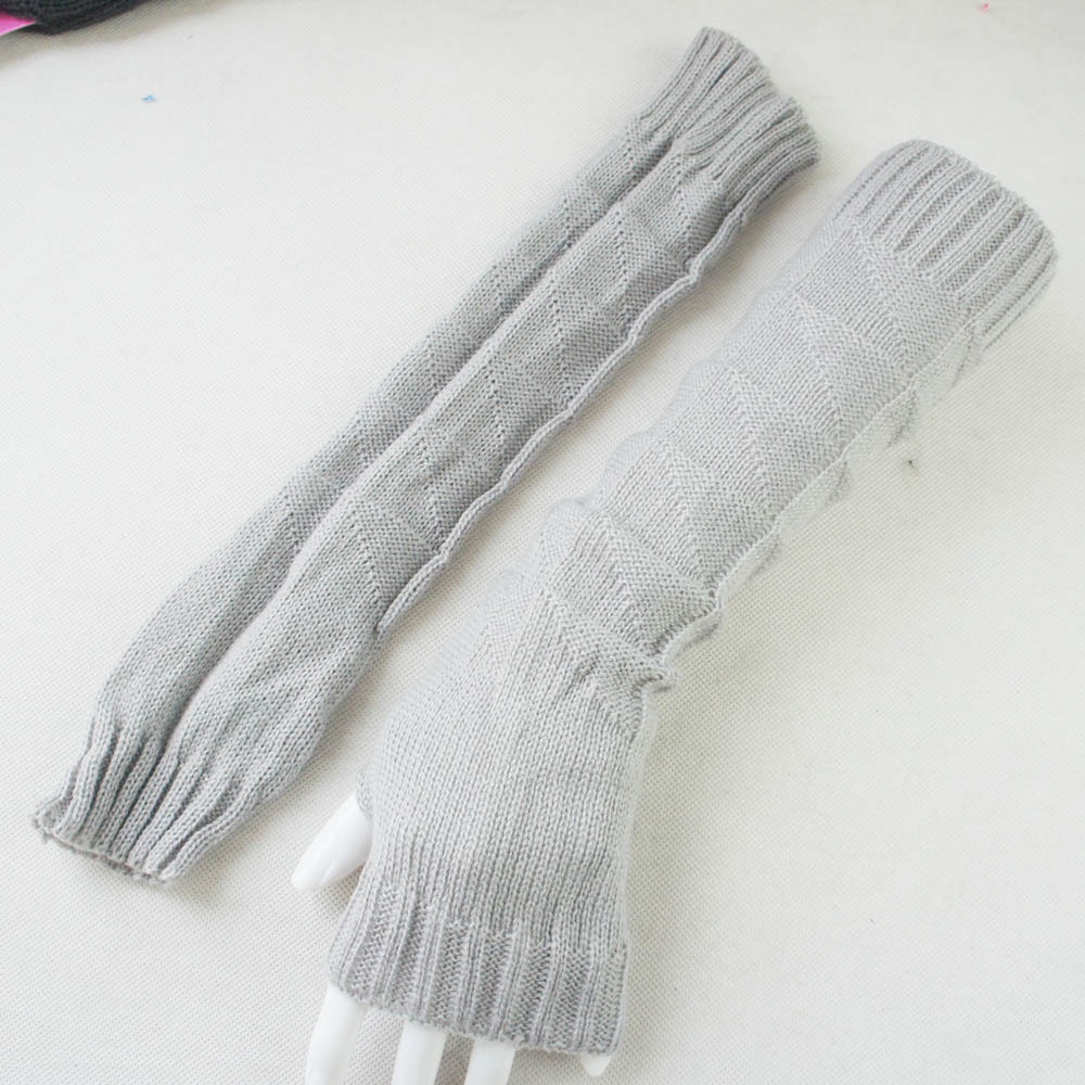 三角格纹长款半截手套 秋冬天女士露指手套毛线针织手套