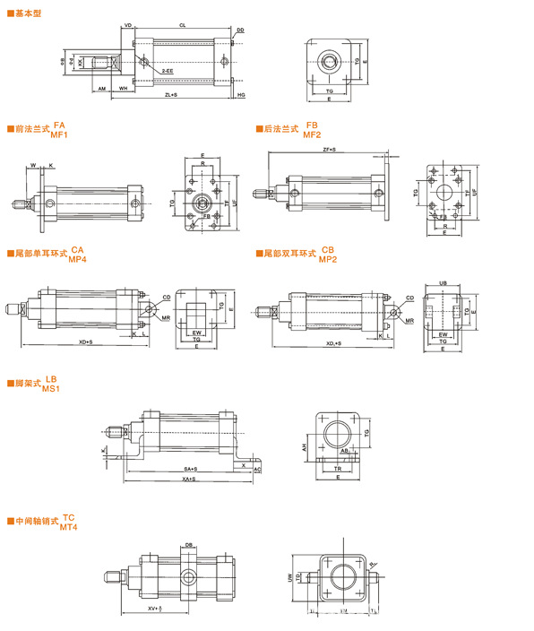 标准双轴可调气缸scj50*100-50