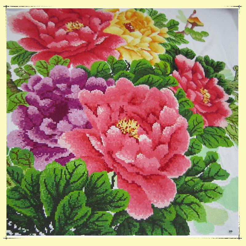 机绣/十字绣成品/九尺牡丹新版大版/批发