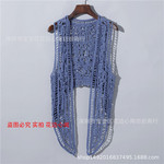钩花镂空针织开衫女夏季短款无袖开衫不规则马甲背心百搭坎肩上衣