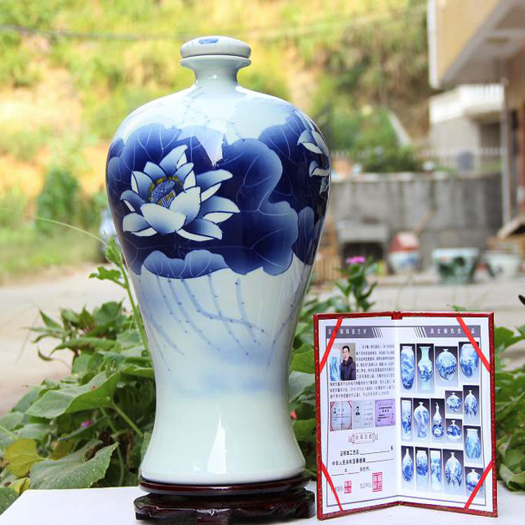 景德镇仿古陶瓷泡酒瓶 三斤装青花雅韵将军罐 3斤装空酒坛子酒壶