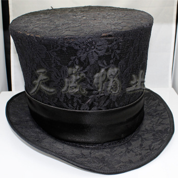 欧美林肯总统帽潮流魔术高筒帽翻檐帽欧式蕾丝花边表演帽子订做