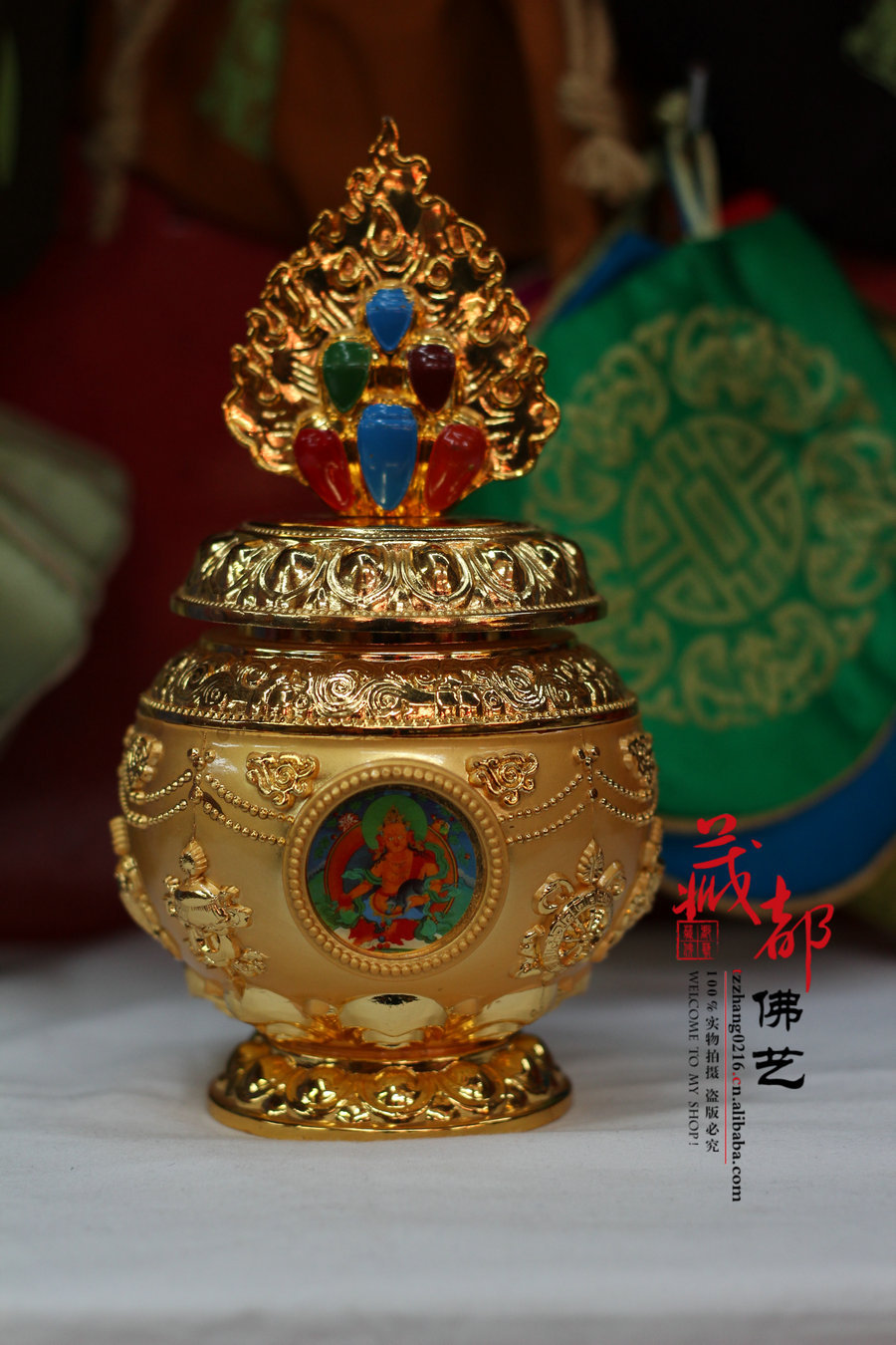 厂家特价批发合金摩尼宝瓶双色彩绘镀金可装藏黄财神贴大号