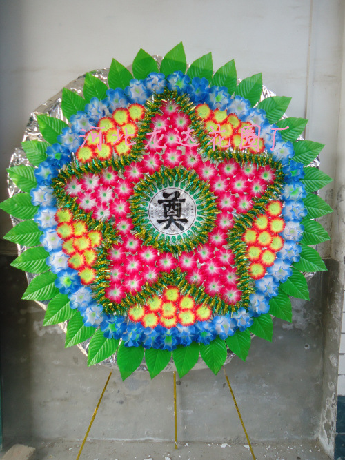 1米5塑料奠叶布花圈造型伞式绢花圈龙达殡葬材料批发