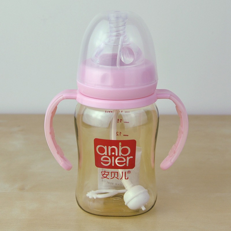 吸管 安贝儿 带手柄吸管s号奶嘴 婴儿宽口径奶瓶ppsu材质180ml 40001