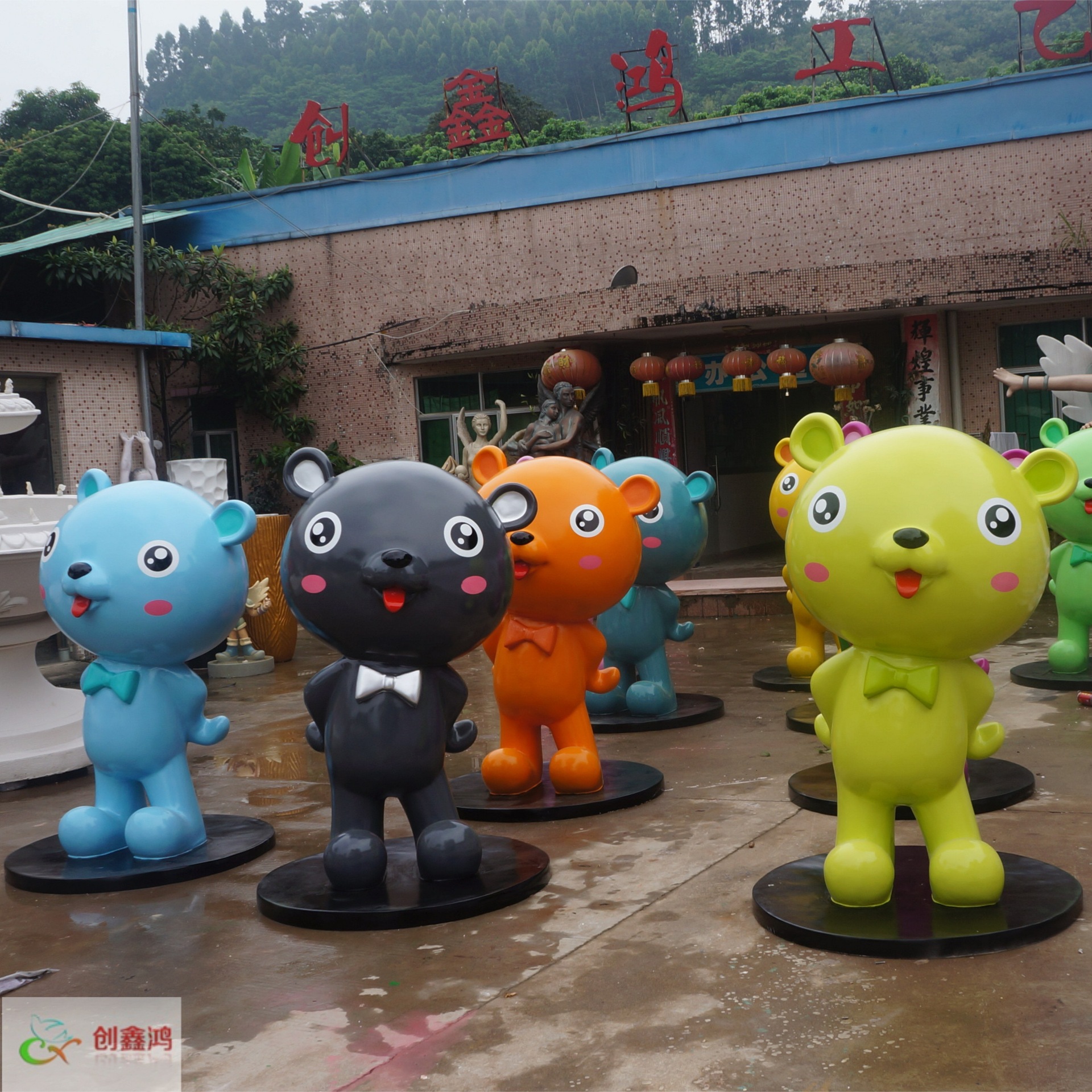 玻璃钢卡通动漫雕塑 多彩熊卡通摆件 玻璃钢工艺品 深圳卡通雕塑