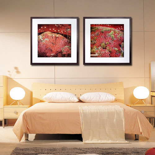 双联新中式工笔现代装饰画客厅现代有框画书房餐厅宜家相框画组画