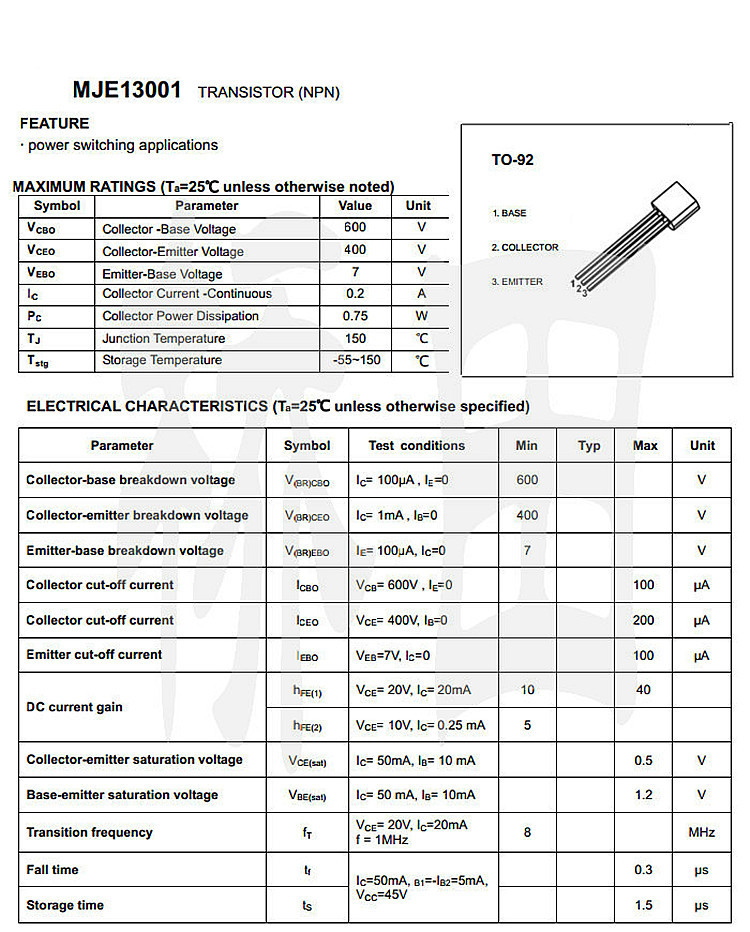 mje13001 e13001 0.63芯片 to-92 全新环保