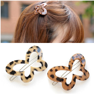 زينة الرأس  B2022 Korean hair ornament small fresh leopard print butterfly knot hollow edge clip Liu Haijia