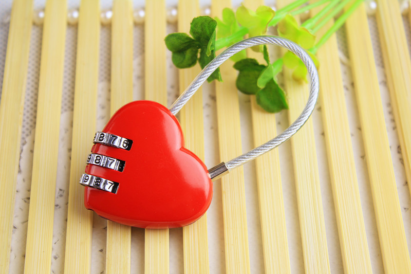 时尚爱心型密码锁 钢丝绳锁 旅行箱包数字锁 情侣生日圣诞节礼物