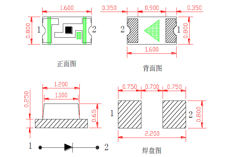 0603产品参数 产品特点 发光颜色: 白灯 色温:(6000-6500)-1100k 尺寸