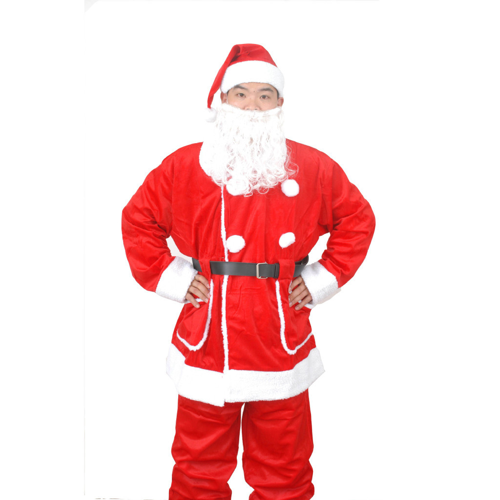 圣诞节表演道具服装圣诞老人圣诞服装男装b款五件套 有口袋