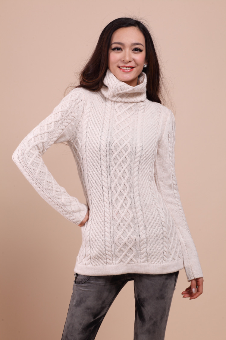 秋冬季正品新款女士羊绒衫 堆堆领阿兰花修