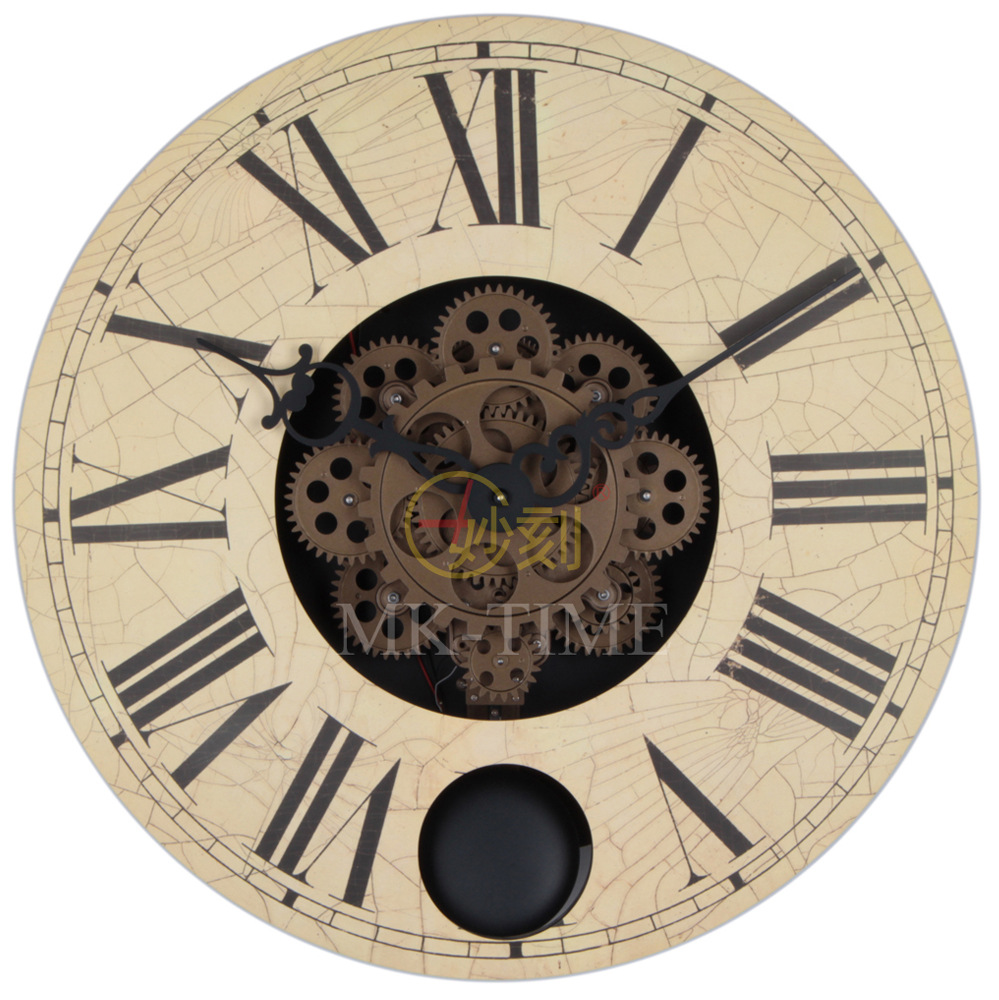 妙刻品牌齿轮系列16寸仿古挂墙齿轮钟创意欧式挂钟工艺齿轮钟摆