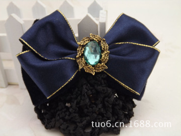 包邮韩版 金边长宝石护士头花 员工头饰 网花 高级亮钻绸职业头花