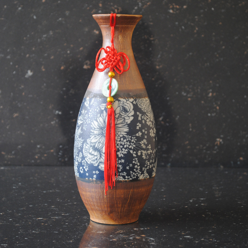 批发青花亚光釉 景德镇手工仿古花瓶 陶瓷工艺摆件 民族风中国结