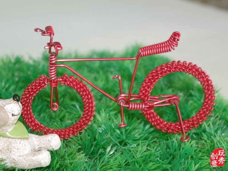 【花轮单车】手工diy麻花轮自行车模型铝线铝丝自行车民间工艺品