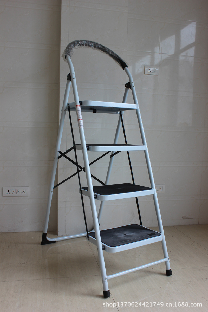 家用折叠铁梯子四步4中白加厚人字移动楼梯多功能钢管踏板