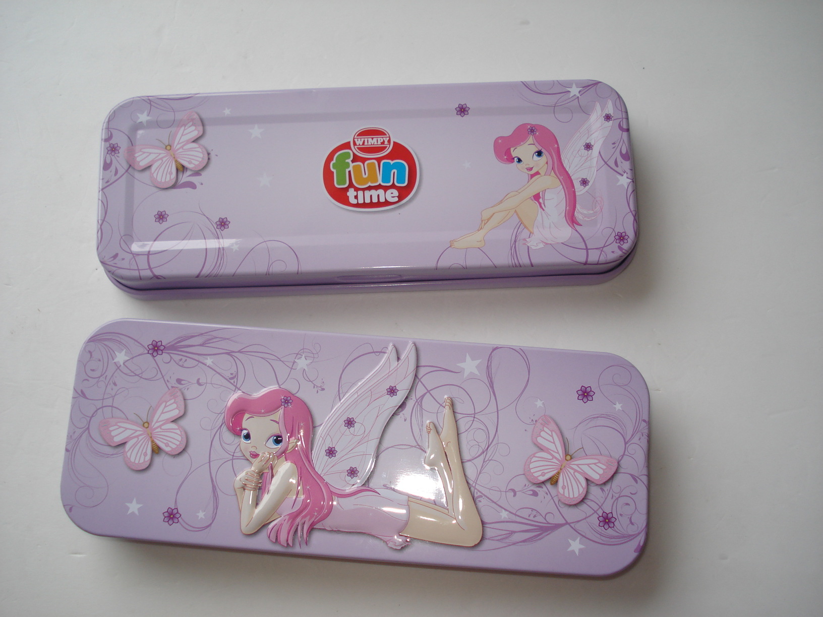 2017定制天使凹凸马口铁文具盒长方形宽8cm 韩版卡通可爱铅笔盒