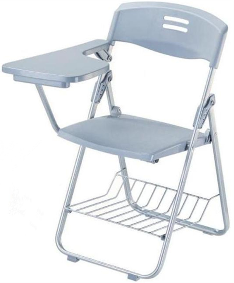 u捭阖迪二商务灰带写字板可折叠椅塑料培训椅带书包篮