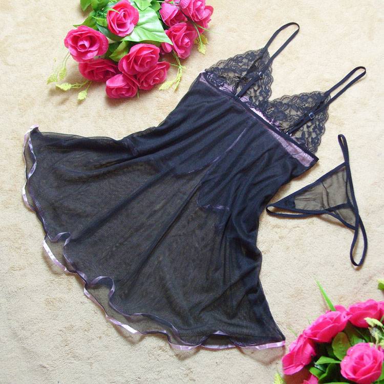 1件代发火辣诱惑女士内衣性感薄纱透视短裙丁字裤睡裙(st6313)