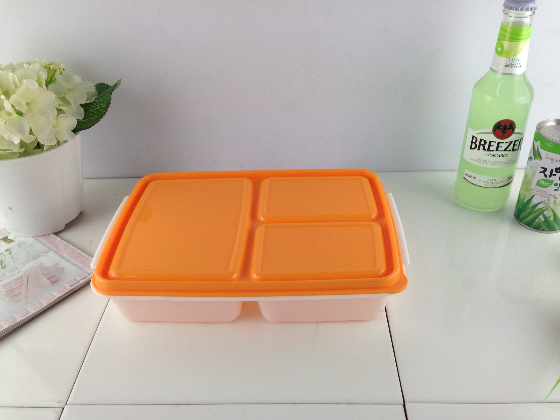 金利 塑料儿童饭盒学生便当盒分格餐盒圆形食品级pp密封餐具5724